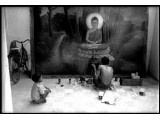 Restoration of a Bhuddist Painting in Temple damaged by the Khmer Rouge - silver gelatin print